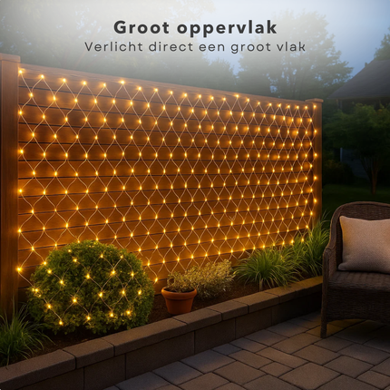 Cheqo® Lichtgordijn LED Netverlichting - Warm Wit Licht - 320 LED Lampjes - Binnen En Buiten - IP44 - Kerstverlichting - Groen Snoer - Lichtnet - Kerstboomverlichting - Lichtgordijn - Licht Net - Kerst Verlichting