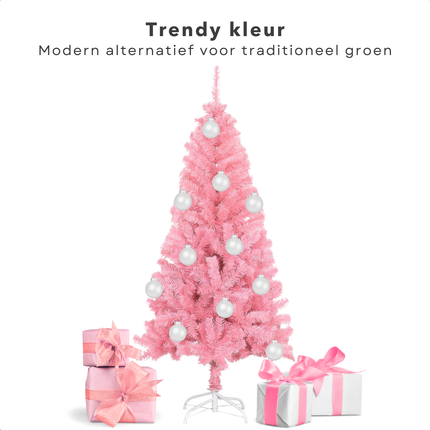 Cheqo® Roze Kerstboom - Kerstboom - Kunstkerstboom 150 cm - PVC - Met Standaard - Binnen/Buiten Gebruik