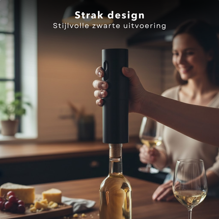 Cheqo® Elektrische Kurkentrekker - Elektrische Wijnopener - Automatische Kurkentrekker - Automatische Wijnopener - Wijnopener Elektrisch - Elektrische Flesopener - Wijnflesopener Elektrisch - Elektrische Kurkentrekker Zwart