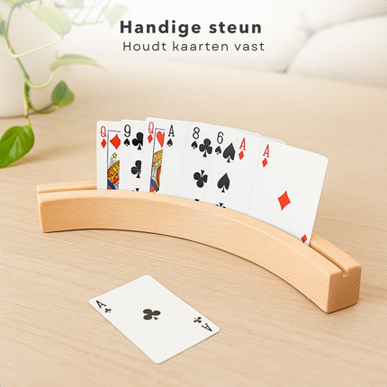 Cheqo® Houten Kaartenhouder - Spelkaarten Houder - Kaarten Overzichtelijk - Handen Vrij Tijdens Spel - Houten Spelaccessoire - Kaartenhouder Voor Tafel - Kaartenhouder Voor Bordspellen - Kaartenhouder Met Sleuf