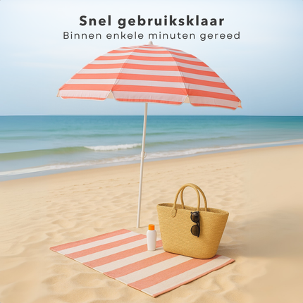 Cheqo® Strandparasol met Roze Streep - Parasol voor Strand - Tuinparasol - Terras Parasol - Polyester - Kantelbaar