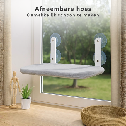 Cheqo® Kattenhangmat Raam - Kattenbed Raam - Sterke Zuignappen - Raamzitje Voor Katten - Kattenligplek Zonder Boren - Geschikt Voor Katten Tot 6 Kg - Afneembare Hoes - Ademende Mesh - Stabiel En Stevig Ontwerp