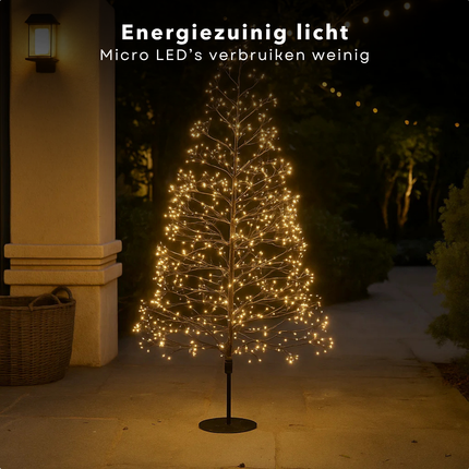 Cheqo® Outdoor Lichtboom - Kerstverlichting Buiten - Warm Wit Licht - Micro LED-Lampjes - IP44 Stekker - Spatwaterdicht - Tuinverlichting Kerstboom - 180 CM Hoogte - Zwarte Frame - Sfeervol Licht - 5 Meter Snoerlengte