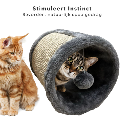 Cheqo® Kattentunnel met Krabfunctie - Krabpaal - Kattenspeelgoed - Interactief Speelgoed met Bal - Sisal Krabton - Duurzaam en Leuk