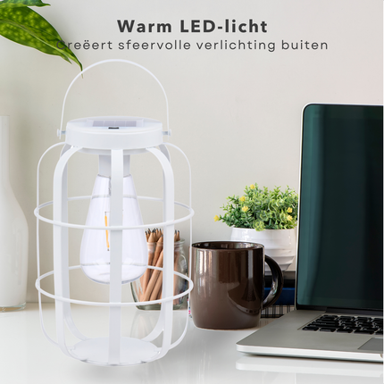 Cheqo® Solar Lantaarn - Witte Sfeerverlichting - 22cm Decoratieve Buitenlamp - Tuinverlichting -  Solar Lantaarns voor Buiten - Tuinverlichting op Zonne Energie - Tuin Lamp Lantaarn Hangend