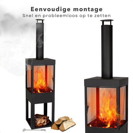 Cheqo® Terrashaard Metaal - Buitenhaard met Schoorsteen - Terrashaard - Terraskachel Modern Design - Vuurkorf Tuinhaard - Houtkachel - 195cm