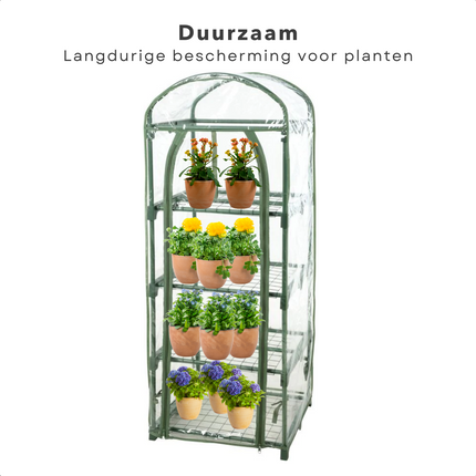 Cheqo® Multifunctionele Plantenkas - Tuinkas - 4 Verdiepingen - 50 x 45 x 130 cm - Kweekkas met Roldeur - Kweekrek voor Tuinieren en Bescherming van Planten