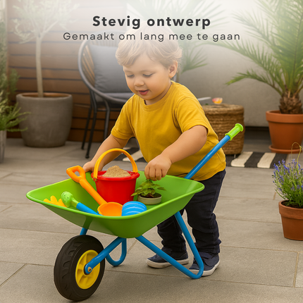 Cheqo® Metalen Kinderkruiwagen - Kruiwagen voor Kinderen - Speelgoed Kinderen Tuin - Tuinieren Voor Kinderen - Tuinkruiwagen - Kindertuingereedschap