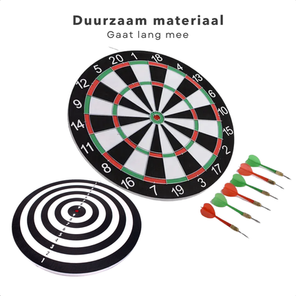 Cheqo® Dubbelzijdig Dartbord met Dartpijlen - Inclusief 6 Darts - Darten - Dart Bord