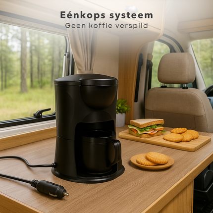 Cheqo® Koffiezetapparaat voor Auto 12V - Draagbare Koffiemachine met Autostekker – Reiskoffiezetapparaat voor Kamperen, Caravan & Vakantie – Compacte Elektrische Koffiezetter – Koffie Onderweg – Espressomachine 12V