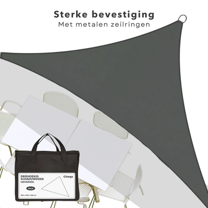 Cheqo® Driehoekig Schaduwdoek 360 cm - Schaduw Doek - Polyester Grijs