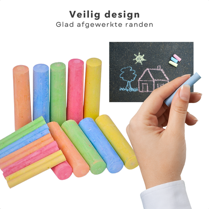 Cheqo® Stoepkrijt Set - Kleurrijk Krijt voor Kinderen - 50 Stuks - Grote en Kleine Krijtjes