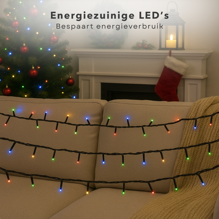 Cheqo® Solar Lichtsnoer - Kerstverlichting Buiten - Kerstboomverlichting - Cluster Verlichting - 10.5 Meter - 240 Led - Met Afstandsbediening - Multicolour - Tuinverlichting Op Zonne-Energie - Sfeerverlichting Buiten - Lichtslinger - Met Timer