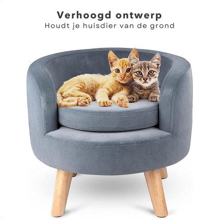 Cheqo® Fluwelen Hondenbank - Dierensofa - Hondenmand - Dierenmand - Huisdierenmand - Luxe Verhoogd Bed - Bank Voor Kleine Honden en Katten - Grijs