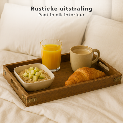 Cheqo® Houten Dienblad - Ontbijt op Bed - Paulowniahout Dienblad - Duurzaam Hout - Lichtgewicht Dienblad - Rechthoekig Dienblad - Dienblad Met Handgrepen - Serveerblad Hout - Duurzaam Materiaal - Vergelijkbaar Met Eiken