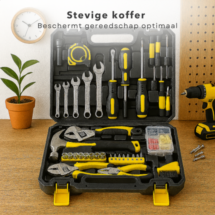 Cheqo® 88-Delige Gereedschapset - Gereedschapskoffer - Handgereedschap Set - Complete Gereedschapsset - Klauwhamer - Schroevendraaiers - Tangen - Imbussleutels - Precisie Schroevendraaiers - Steek-Ringsleutels - Dopsleutels - Bits