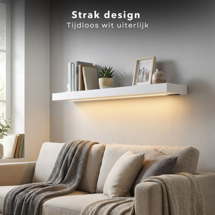 Cheqo® Wandplank met LED Verlichting - Wandplank met Verlichting - Wandplank LED - Wandplank Wit met LED - Witte Wandplank - Wandplank Wit - Wandrek met LED Verlichting - Wandrek met Verlichting - Wandrek Wit