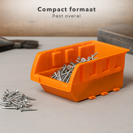 Cheqo® Stapelbare Sorteerbakjes - Opbergbakjes Oranje - Set Van 8 Stuks - Kantoorbenodigdheden Opbergen - Hobbyartikelen Organizer - Sieraden Opbergen - Kostbaarheden Sorteren - Veelzijdige Opbergoplossing - Ruimtebesparend Ontwerp