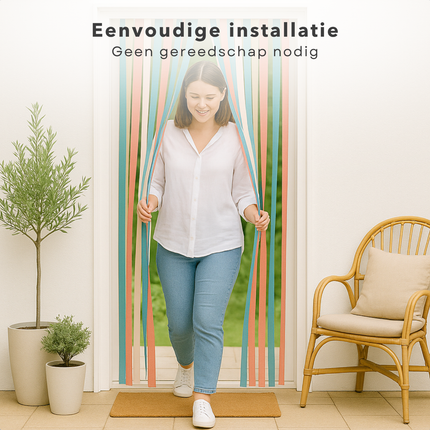 Cheqo® Insectenhor Deur - Vliegengordijn - Hordeur - Lamellenhor - Deurhor - Magnetische Sluiting - Multicolor - Gaas