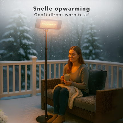 Cheqo® Terrasverwarmer Infrarood - Verstelbare Staande Heater - Elektrisch - Spatwaterdicht IP24 - Infrarood Verwarming Staand