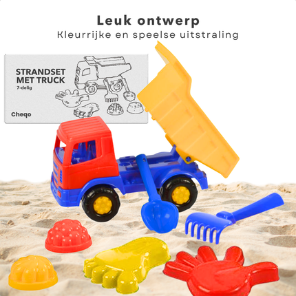 Cheqo® Strandset Speelgoed met Zandvormpjes - 7-Delig Zandbak Speelset met Truck - Voor Kinderen - Duurzaam Plastic