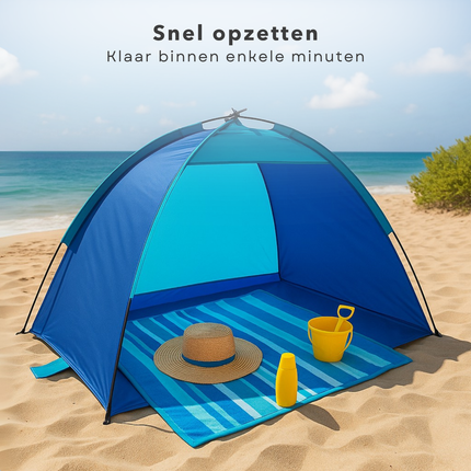 Cheqo® Strandtent UV Bescherming - Strand Tent - Blauwe Tent voor Strand - Polyester & Fiberglas - Opvouwbaar