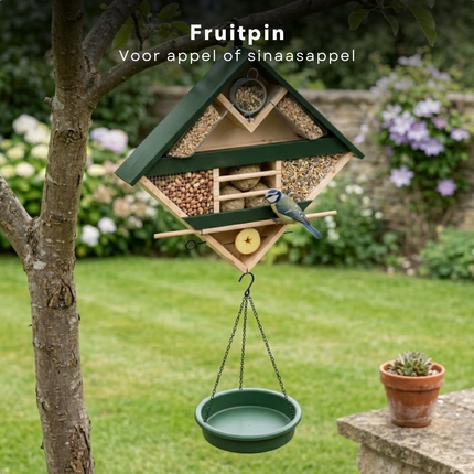 Cheqo® Vogelvoederstation - Vogelvoerstation - Vogelvoederhuisje - Vogelvoederhuisje Hangend - Vogelvoederhuisje Met Waterbak - Vogelvoederstation Met Waterbak - Vogelvoederhuisje Met Water - Vogelbadje Hangend