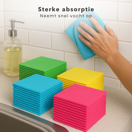 Cheqo® Microvezeldoeken 30x30 cm - Schoonmaakdoekjes - Wasbaar Op 60 Graden - Zonder Reinigingsmiddel - Nat Of Droog Te Gebruiken - Verschillende Kleuren - Set Van 50 Stuks Microvezel Doeken