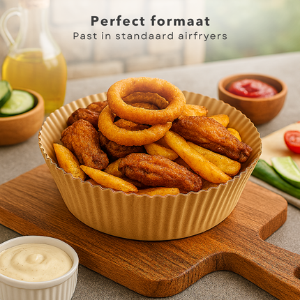 Cheqo® Airfryer Bakpapier - Wegwerpbakjes - 50 Stuks - Rond Bakpapier - Ø20 cm - Airfryer Accessoires - Heteluchtfriteuse - Geschikt Voor Airfryer - Wegwerp Bakpapier - Luchtfriteuse Bakpapier - Airfryer Wegwerp