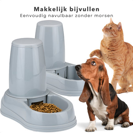 Cheqo® Automatische Voerbak en Waterdispenser - Kat en Hond - Dierenvoederset - Dier Voeder - Voerautomaat - Voor Grote Huisdieren - Kunststof - 2 Stuks
