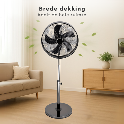 Cheqo® Ventilator Staand - Statiefventilator Zilver - Staande Ventilator - 40 cm - In Hoogte Verstelbaar - Oscillerend