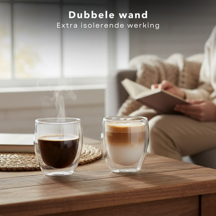 Cheqo® Dubbelwandige Cappuccino Glazen - Cappuccino Glazen - Dubbelwandige Koffieglazen - Dubbelwandige Glazen - Koffieglazen