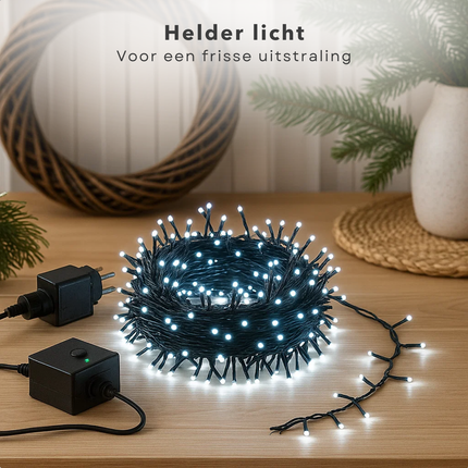 Cheqo® Kerstverlichting - Kerstlampjes - Kerstboomverlichting Wit - 768 LED Lampjes - Koel Wit Licht - Verlichte Lengte 990 CM - Kerstverlichting Binnen en Buiten - IP44 Adapter - Automatische Timer - 8 Lichtfuncties - Geheugenfunctie