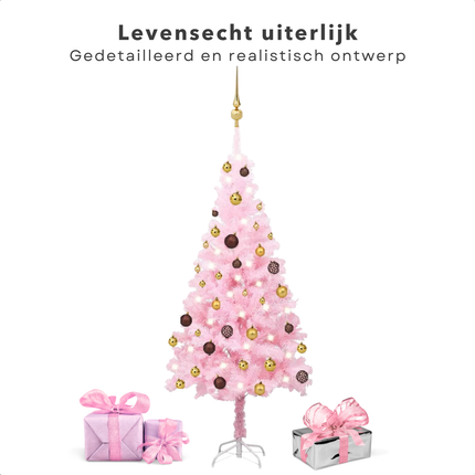 Cheqo® Roze Kerstboom - Kunstkerstboom 150 cm - Inclusief LED-Verlichting en Kerstballen - PVC en Staal