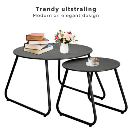 Cheqo® Moderne Bijzettafels - Bijzettafel Set van 2 - Bedtafeltje - Nachtkastje - Bijzettafel Bank - Zwart Metaal - Voor Woonkamer - Gepoedercoat