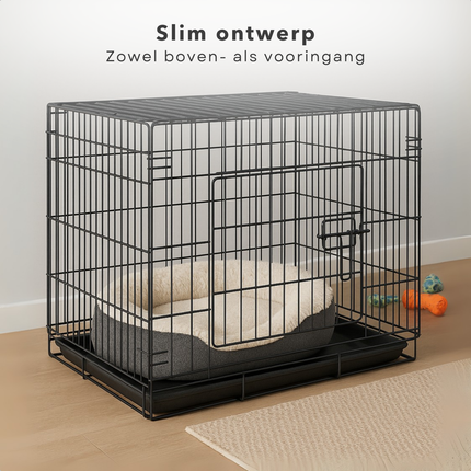 Cheqo® Hondenbench – Bench voor Honden - Opvouwbare Draadkooi Zwart – Autobench & Transportbox – Voor Grote Honden – Met Deur & Bovenopening – Reismand – Stevig Stalen Frame – 6.5 kg – Voor Thuis & Onderweg