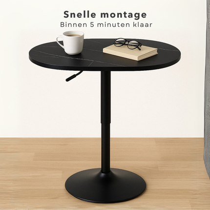 Cheqo® Luxe Bijzettafel Ovaal - Verstelbare Ovale Tafel - Marmer Look - Salontafel Draaibaar - MDF & Metaal - Zwart