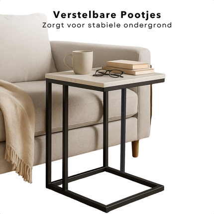 Cheqo® Bijzettafel - Bedtafel - Laptoptafel - Banktafel - Bijzettafeltje - Salontafel - Bijzet Tafel - Metaal - Marmeren MDF Tafelblad - Kleine Moderne Tafel - Wit