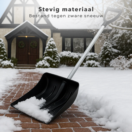 Cheqo® Compacte Sneeuwschep - Kunststof Sneeuwschep - Auto Noodschep - Verchroomde Metalen Steel - Springveersluiting - Gemakkelijk Mee Te Nemen - Sneeuwschuiver - Stevige Steel - Auto Accessoires Winter - Sneeuwruimen