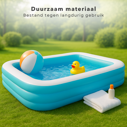 Cheqo® Opblaasbaar Zwembad - Opblaaszwembad - Familiezwembad - Rechthoekig - Vinyl met Brede Zijwanden