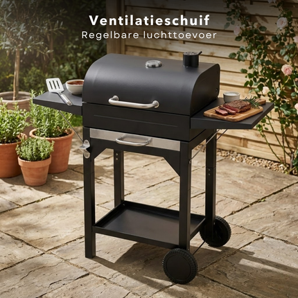 Cheqo® Houtskool Bbq - Barbecue Op Wielen - Houtskool Bbq Met Deksel - Bbq Trolley - Zwarte Houtskool Bbq - Houtskool Grill - Buiten Barbecue