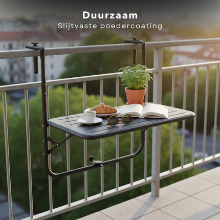 Cheqo® Balkontafel - Hangtafel Balkon - Balkontafel Hangend - Inklapbare Balkontafel - Balkontafel Verstelbaar - Zwarte Balkontafel