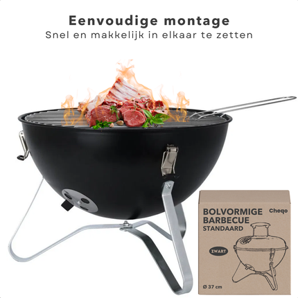 Cheqo® Bolvormige Barbecue - Tafel BBQ - Barbecue Tafelmodel - Zwart Metaal - Met Deksel en As Schaal