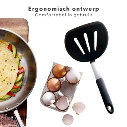 Cheqo® Spatel 30 cm - Hittebestendig RVS/Siliconen - Zwart Keukengerei