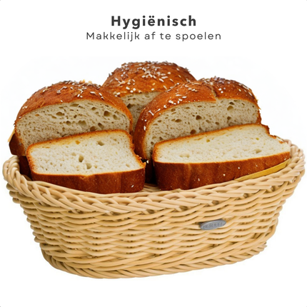 Cheqo® Ovale Broodmand - Broodmandje - Fruitmand - Waterbestendig - Mand - Mandje - Rieten Look