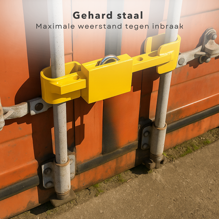 Cheqo® Containerslot Geel – Verstelbaar Containerslot 23-43 cm – Trailer- en Containerslot voor Vrachtwagens & Opleggers – Gemaakt van Gehard Staal – Anti-Diefstal Slot met Sleutels – Beveiliging voor Transport & Zeecontainers