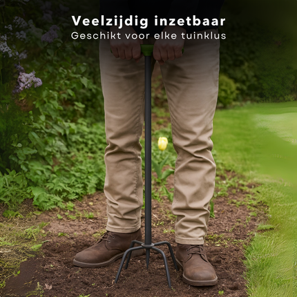 Cheqo® Tuinklauw Woelvork - Metaal - Tuinfrees - Onkruidsteker - Onkruidtrekker - Aarde Losmaken - Grond Beluchten - Kultiveren - Ergonomisch - Onkruid Wieden - Onkruidverwijderaar - Duurzaam en Efficiënt