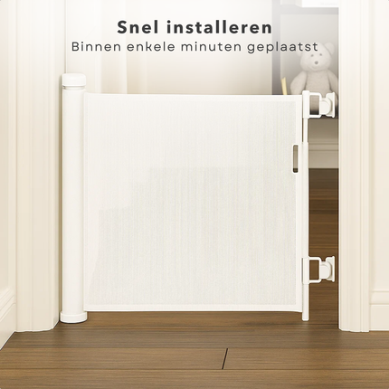 Cheqo® Uitschuifbaar Hondenhek - Flexibel Kunststof Hondenhek - Hondenhek Voor Binnen - Hondenhek Met Één Hand Bedienbaar - Traphekje Voor Honden - Uitschuifbaar Tot 160 cm - Hondenhek Zonder Hekwerk - Ruimtebesparend Hondenhek