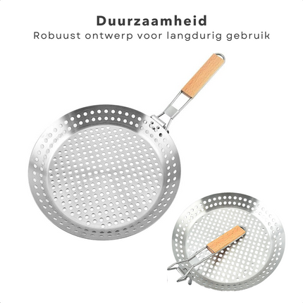 Cheqo® Roestvrijstalen Barbecue Grillpan met Inklapbaar Handvat - Grote Pan voor op de Barbecue - BBQ Pan