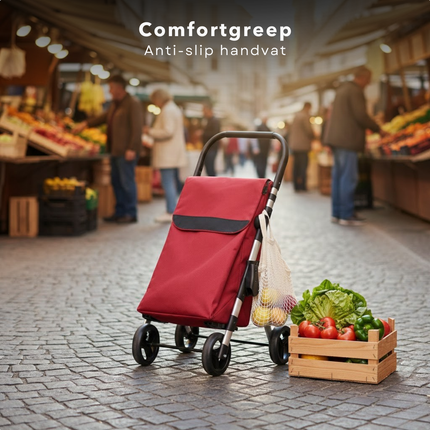 Cheqo® Boodschappentrolley - Boodschappentrolley 4 Wielen - Boodschappentrolley Opvouwbaar - Boodschappenkar - Boodschappenkar 4 Wielen - Boodschappenwagen - Winkelwagen Trolley - Shopping Trolley - Boodschappentrolley Rood